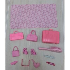 Barbie Doll Accessories Travel Lot Pink suitcase purses Brush Sunglasses shoes +
